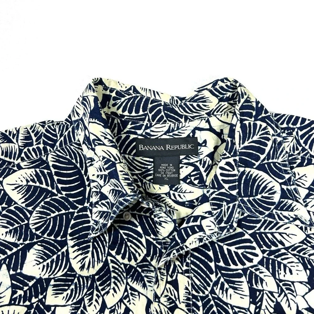 Vintage 90s Banana Republic Men's Tropical Leaf Bird Cotton Shirt Size XL